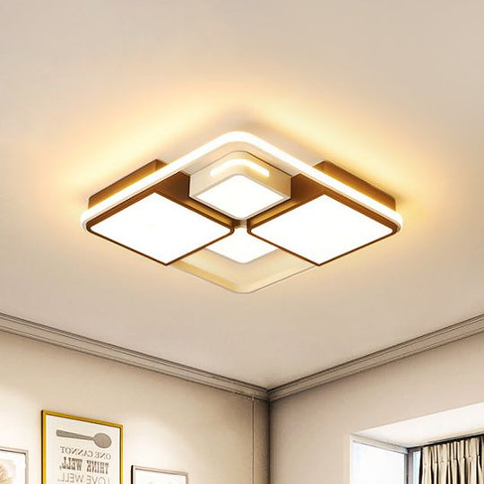 Sleek Square/Rectangle Ceiling Flushmount LED Light Fixture in Black and White, Warm/White Light, 16"/19.5"/23.5"/35.5" Width