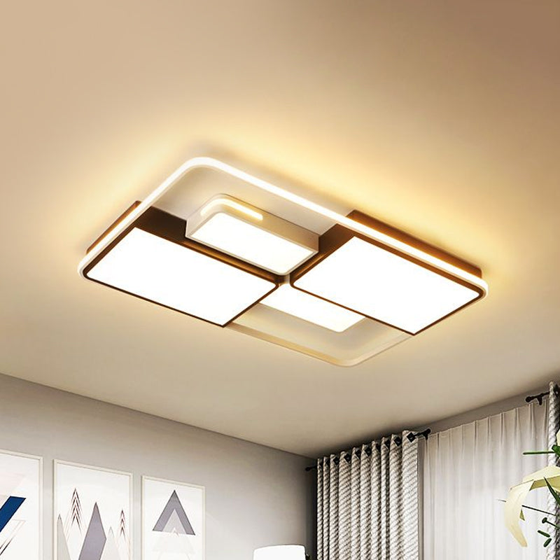 Sleek Square/Rectangle Ceiling Flushmount Led Light Fixture In Black And White Warm/White