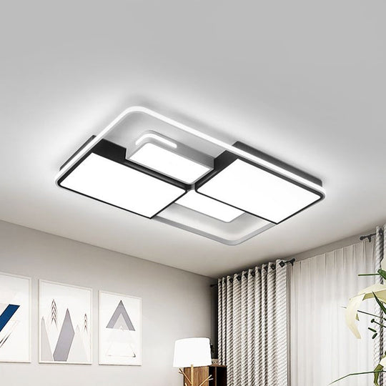 Sleek Square/Rectangle Ceiling Flushmount LED Light Fixture in Black and White, Warm/White Light, 16"/19.5"/23.5"/35.5" Width