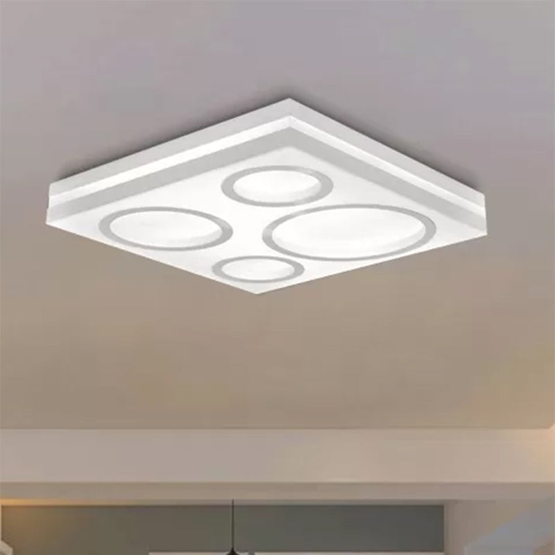 Modern Square LED Ceiling Light with Circular Pattern, Acrylic White Finish - Ideal for Living Room and Bedroom