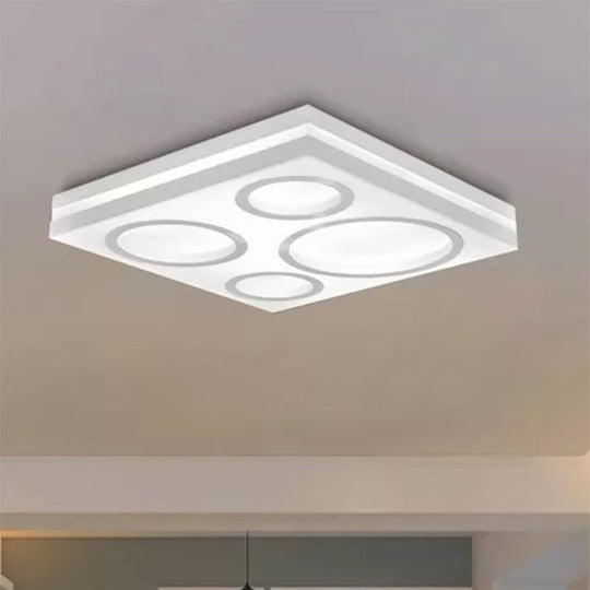 Modern Square LED Ceiling Light with Circular Pattern, Acrylic White Finish - Ideal for Living Room and Bedroom