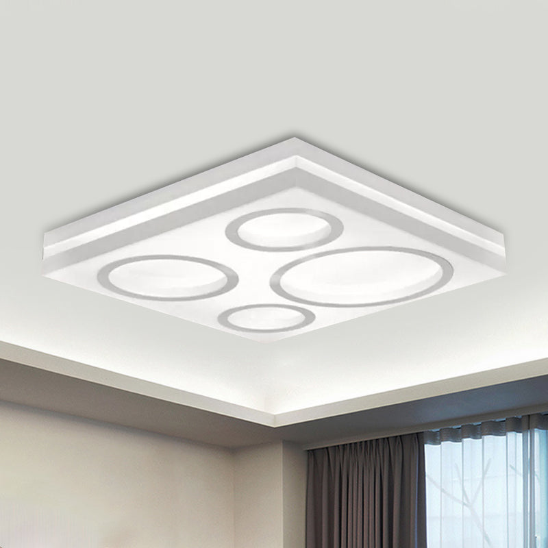Modern Square LED Ceiling Light with Circular Pattern, Acrylic White Finish - Ideal for Living Room and Bedroom