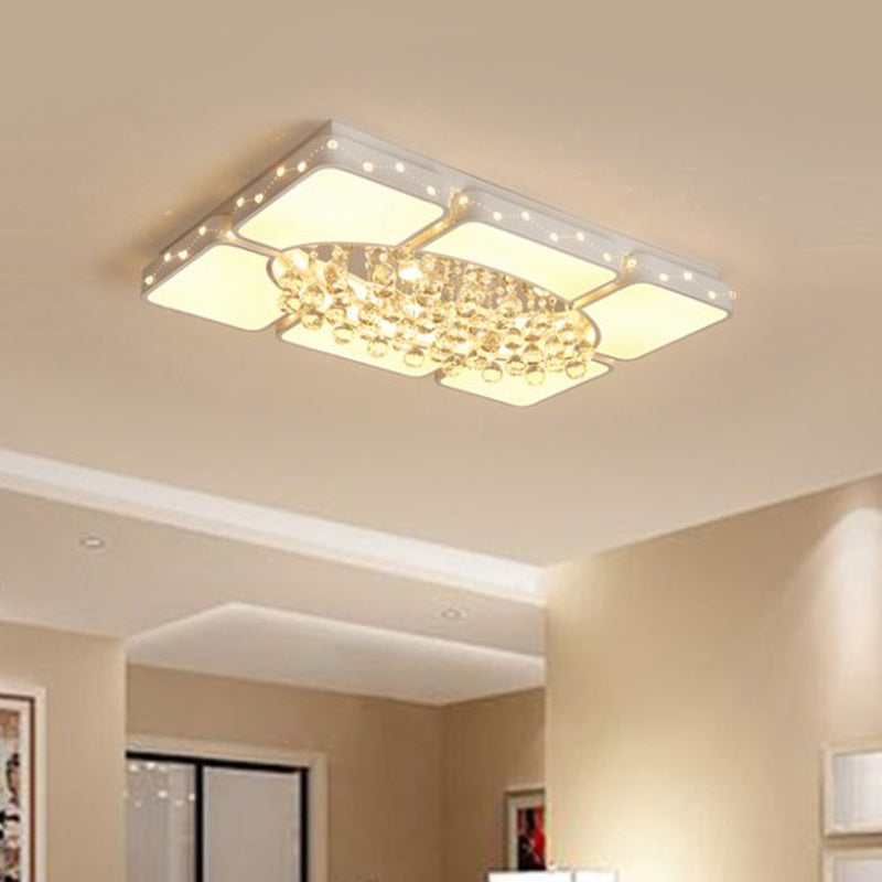 Modern Metal LED Flushmount Lamp with Crystal Ball - White Ceiling Light Fixture (19.5"/23.5"/35.5" W)