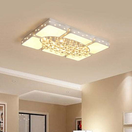 Modern Metal LED Flushmount Lamp with Crystal Ball - White Ceiling Light Fixture (19.5"/23.5"/35.5" W)