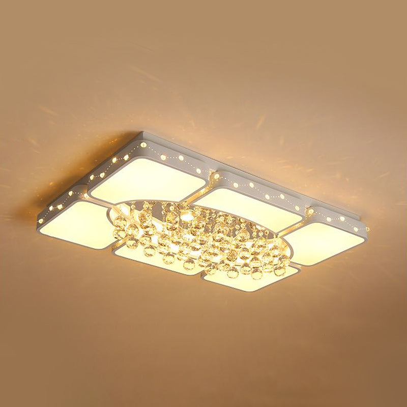 Modern Metal Led Flushmount Lamp With Crystal Ball - White Ceiling Light Fixture (19.5/23.5/35.5 W)