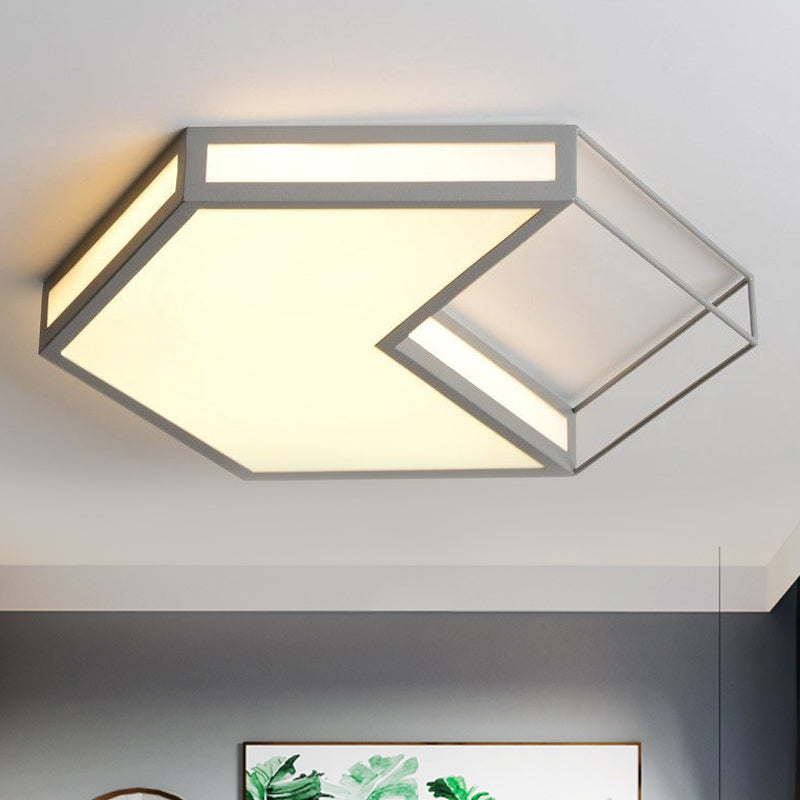 Plafonnier LED moderne à encastrer avec design hexagonal/carré – Noir/gris, troisième vitesse