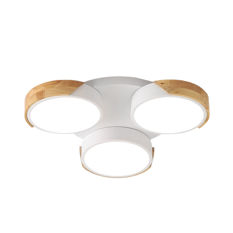 Modern LED Flush Ceiling Light - Nordic Style, 3-Drum Shade, Metal Fixture in Green/White for Porch Balcony