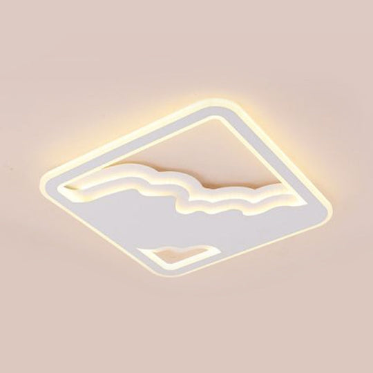 Modern LED White Flush Mount Ceiling Light, Ultra Thin Design, 19"/35.5" Wide