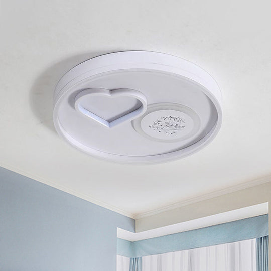 Modern Metal LED Round Flush Light in White/Brown for Living Room Ceiling - Warm/White Indoor Lighting