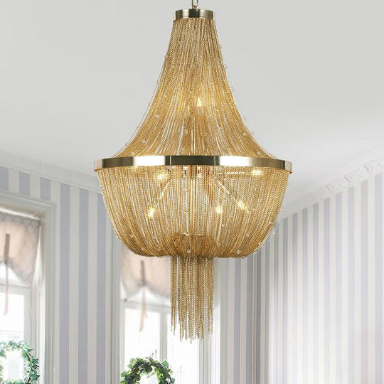 Gold Empire Chandelier - Modern Nordic Style, 6-Light Ceiling Fixture with Tassel Detailing