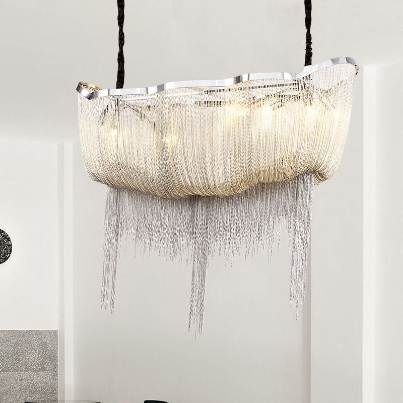 Tassel Empire Chandelier: Modern Nordic Style, 12-Light Metal Hanging Light Fixture in Gold/Silver