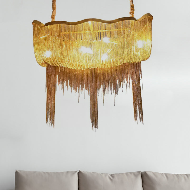 Tassel Empire Chandelier: Modern Nordic Style, 12-Light Metal Hanging Light Fixture in Gold/Silver