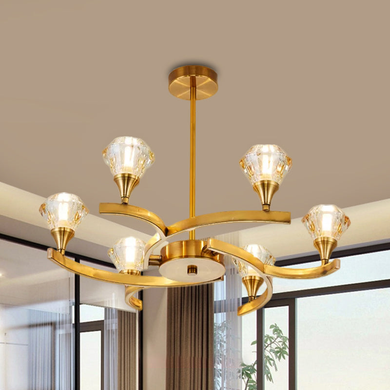 Sputnik Design Diamond Crystal Chandelier Light - Modern Ceiling Lamp Fixture with 6/8/10 Lights in Chrome/Gold