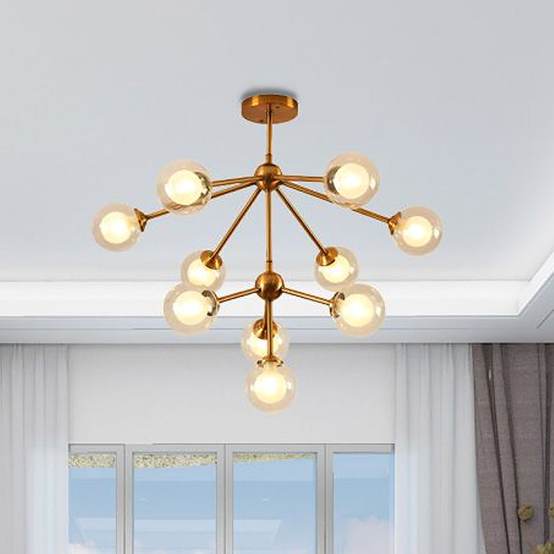 Sleek Sputnik Metal Chandelier With Clear Glass Sphere Shades - 4/7/10 Lights For Contemporary