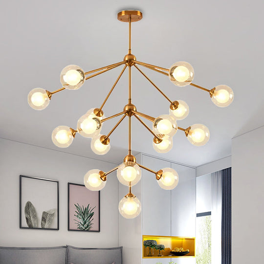 Sleek Metal Chandelier with Clear Glass Shades - Modern Sputnik Style Lighting for Bedroom - Available in 4/7/10 Light Options