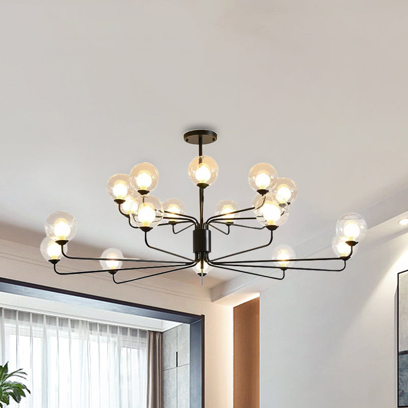 Contemporary 2-Tier Ball Clear Glass Chandelier with Radial Design - 8/12/18 Lights - Black/Gold Hanging Light Fixture