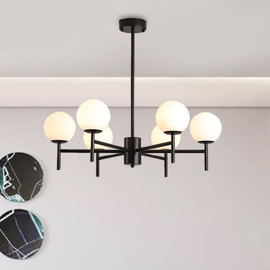 Contemporary Black And Gold Globe Chandelier With Radiant Design Milk Glass Shades - Available In 6