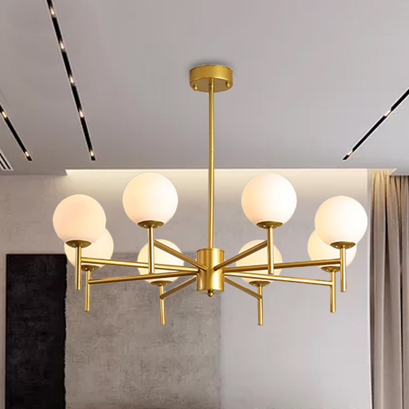 Contemporary Black And Gold Globe Chandelier With Radiant Design Milk Glass Shades - Available In 6