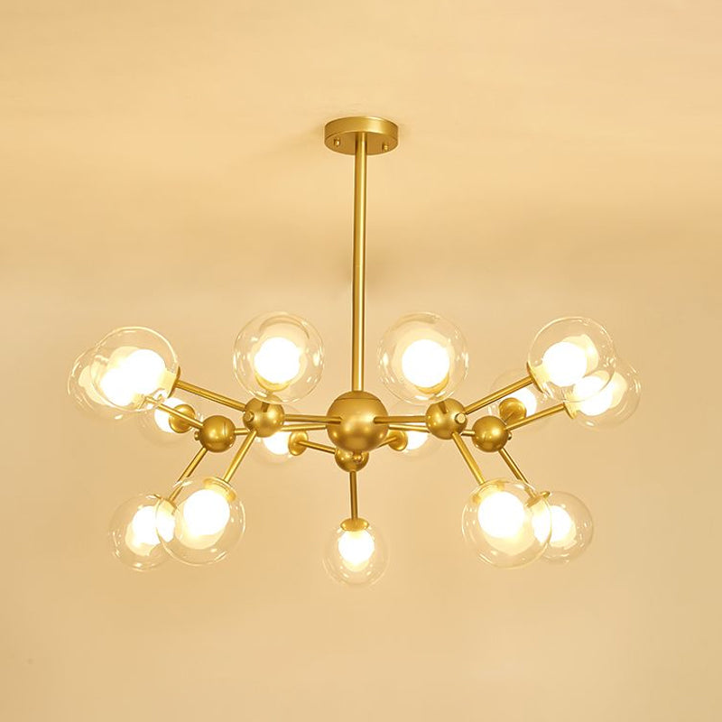 Modern Clear Glass Bubble Chandelier with Starburst Design - 9/12/15 Lights Hanging Light Fixture in Black/Gold