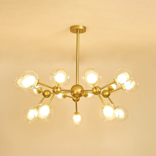 Modern Clear Glass Bubble Chandelier with Starburst Design - 9/12/15 Lights Hanging Light Fixture in Black/Gold