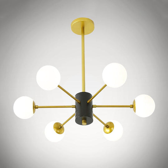 Modernist Milk Glass Chandelier with Burst Design - 6/8/9 Light Hanging Ceiling Lamp in Gold