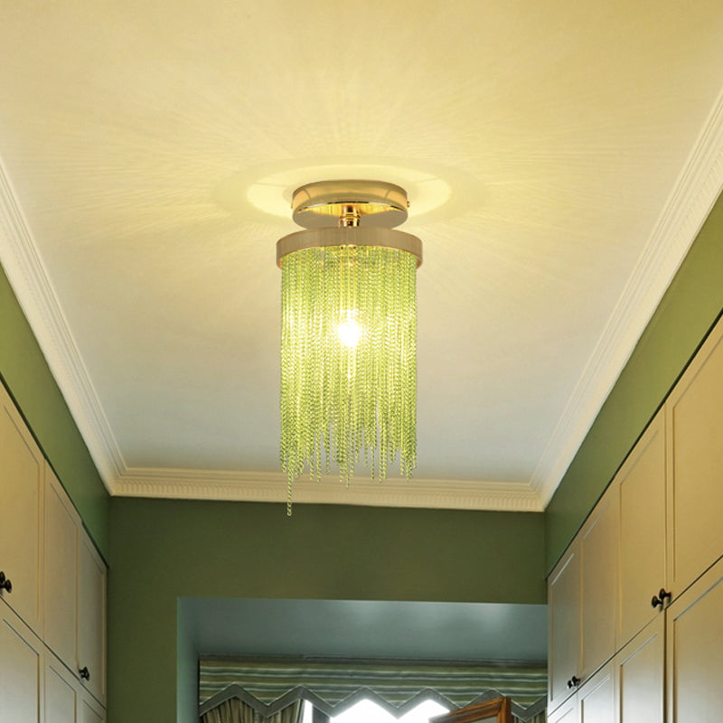 Lampe semi-encastrée moderne à chaîne en métal - Plafonnier à 1 lampe pour salon en or/chrome/bleu