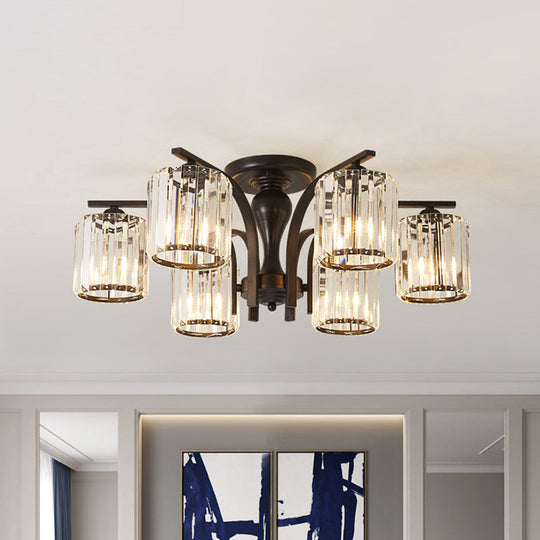 Plafonnier semi-encastré en métal nordique avec abat-jour en cristal (6/8/10 lumières) - Plafonnier noir