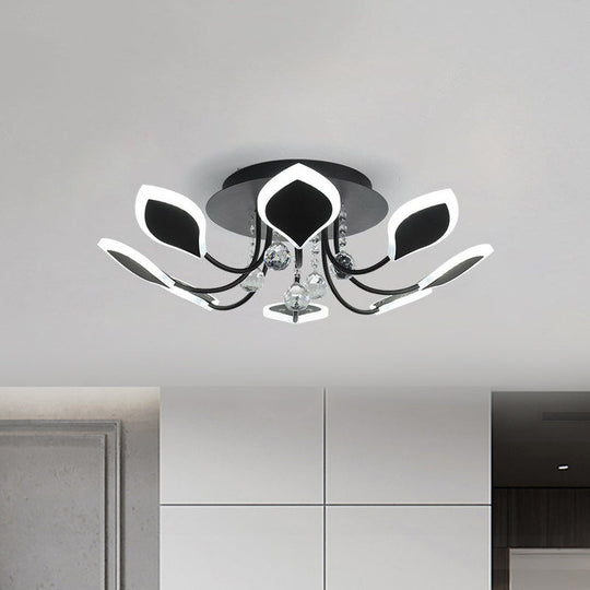 Leaf Acrylic Shade Sputnik Flush Mount Ceiling Light - Modern 8/10/12 Lights - White/Black - Bedroom Fixture in White/Warm