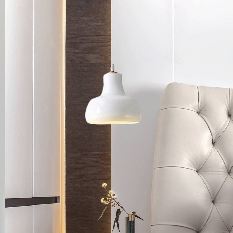 Modern Glass Pendant Lamp - White/Black Bowl, Cone, or Saucer Design - LED Ceiling Light in White/Warm Light