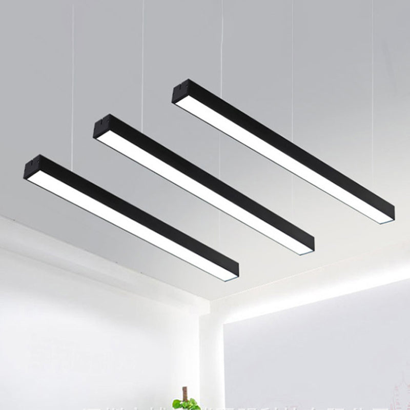 Sleek Rectangular LED Hanging Light - Minimal Silver/Black/White - 23.5"/35.5"/47" Long - 5"/8"/12" Wide