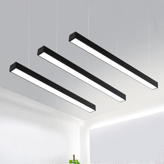 Sleek Rectangular LED Hanging Light - Minimal Silver/Black/White - 23.5"/35.5"/47" Long - 5"/8"/12" Wide