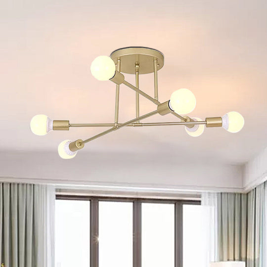 Luminaire semi-encastré moderne à lignes croisées dorées avec 6/8 têtes - Montage au plafond pour salon