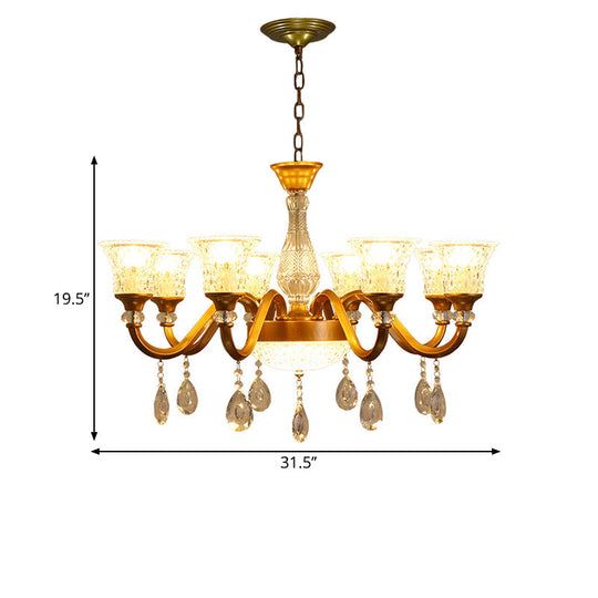 Traditional Gold Bell-shaped Chandelier with Clear Crystal Glass Pendant - Ideal for Parlor - 3/6/8 Heads