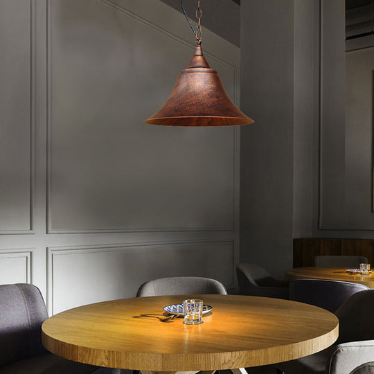 Rust Finish Bell Pendant Light - Farmhouse Style, Wrought Iron, 1-Bulb - Restaurant Ceiling Mount