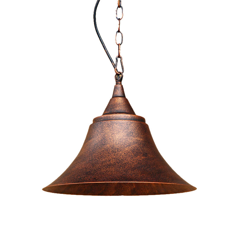 Rust Finish Bell Pendant Light - Farmhouse Style, Wrought Iron, 1-Bulb - Restaurant Ceiling Mount