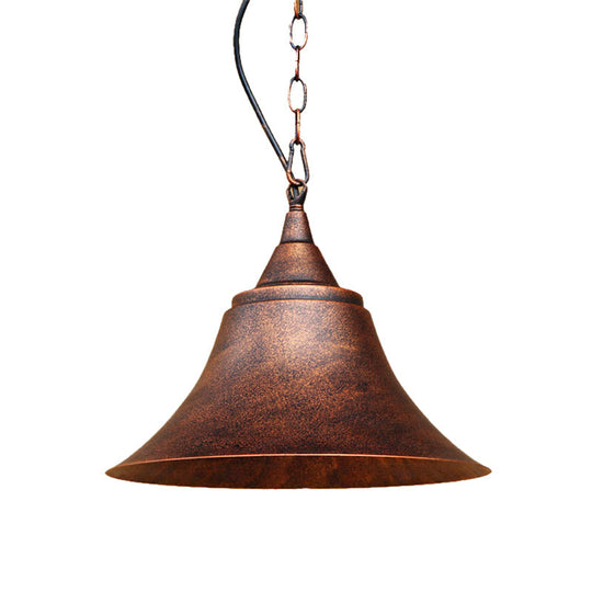 Rust Finish Bell Pendant Light - Farmhouse Style, Wrought Iron, 1-Bulb - Restaurant Ceiling Mount