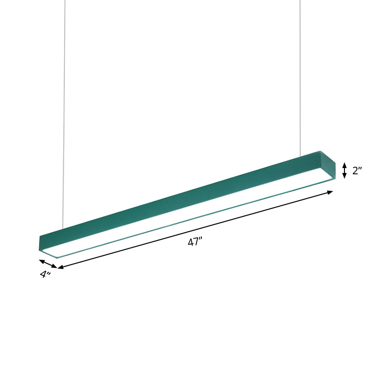 Linear Led Hanging Lamp For Office Vibrant Yellow/Green/Blue Rectangular Minimal Pendant Lighting