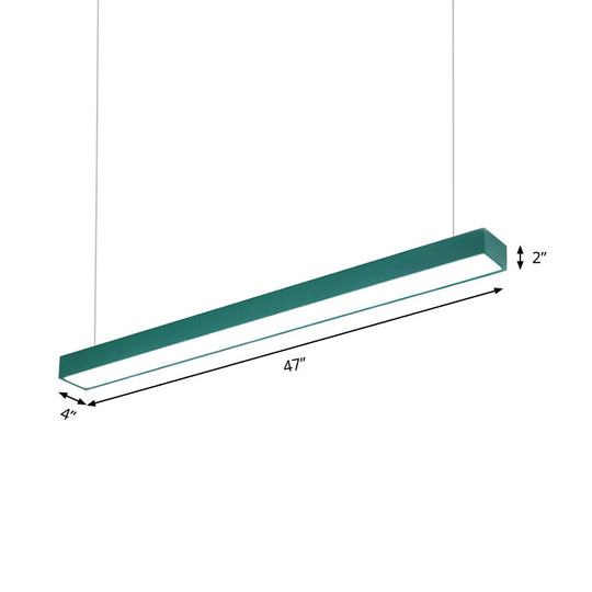 Linear Led Hanging Lamp For Office Vibrant Yellow/Green/Blue Rectangular Minimal Pendant Lighting