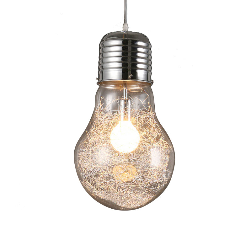 Industrial Bulb Shaped Pendant Light with Clear Glass in Chrome - 1 Light, 6"/8.5"/12" Wide