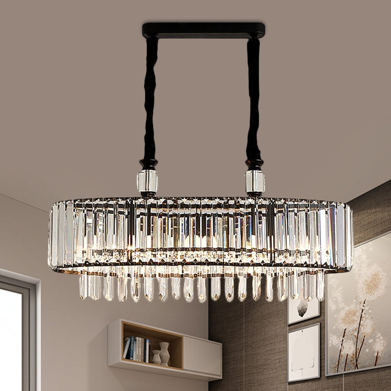 Contemporary Black Hanging Dining Room Island Lamp With Crystal Prisms Shade - 4/6 Heads 27.5/35.5