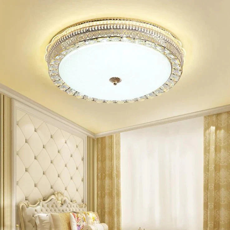 Lampe de plafond LED ronde en cristal européenne pour salon et chambre à coucher
