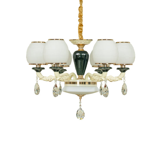 Traditional 6-Light Ceiling Chandelier with White Glass Shades for Living Room