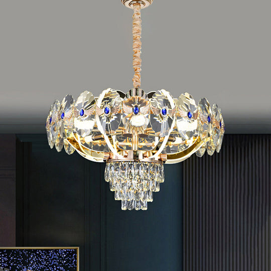 Lustre LED moderne avec abat-jour en cristal - Suspension oblongue dorée