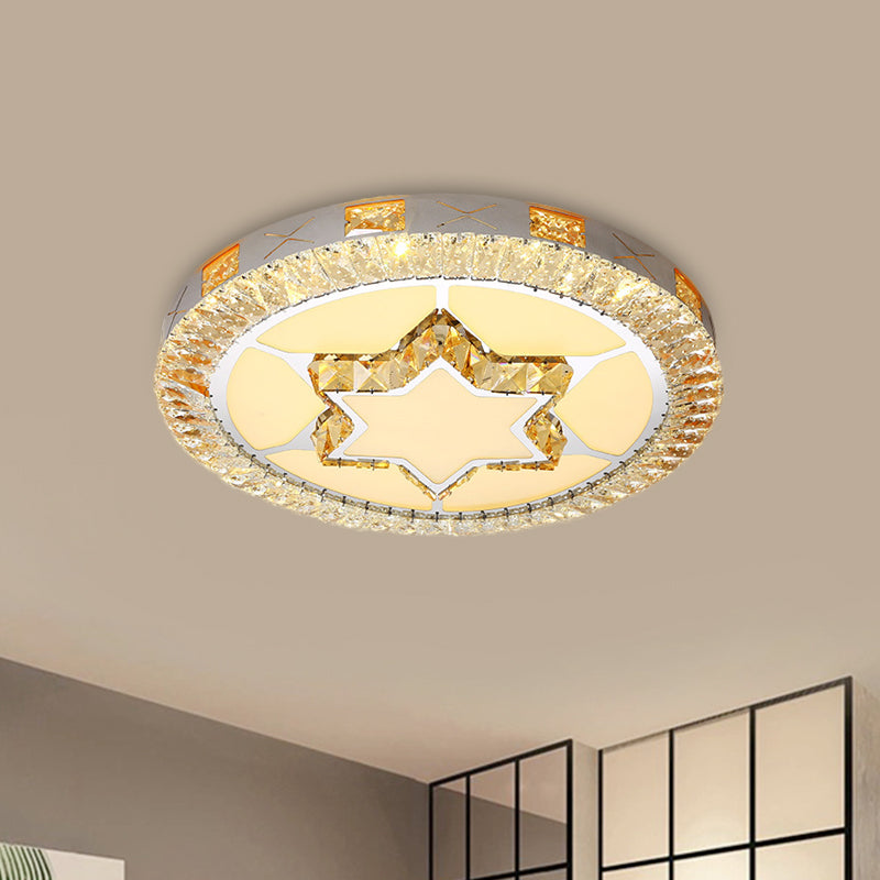 LED Crystal Ceiling Light Flush-Mount Fixture - Modern Chrome with Clear Inlaid Diamond/Flower/Star - Bedroom Lighting