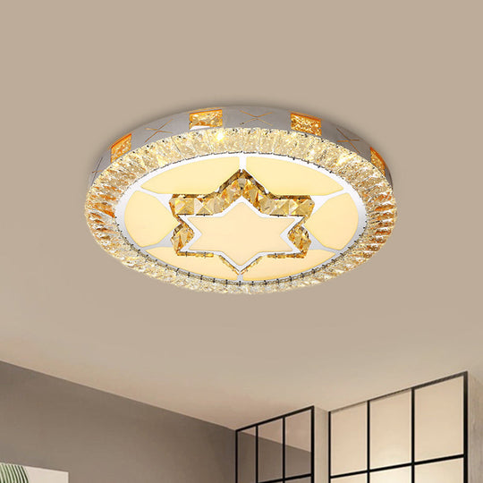 LED Crystal Ceiling Light Flush-Mount Fixture - Modern Chrome with Clear Inlaid Diamond/Flower/Star - Bedroom Lighting