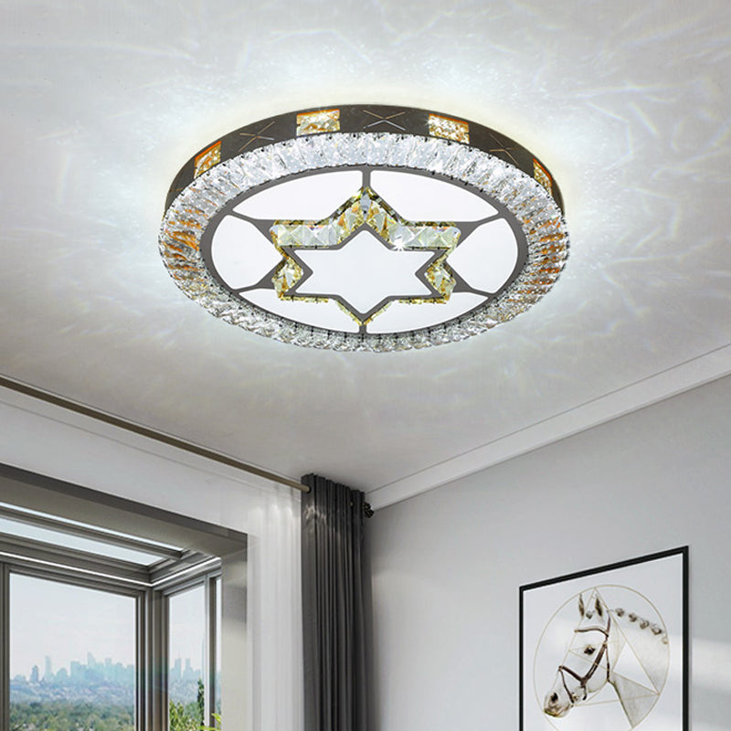 LED Crystal Ceiling Light Flush-Mount Fixture - Modern Chrome with Clear Inlaid Diamond/Flower/Star - Bedroom Lighting