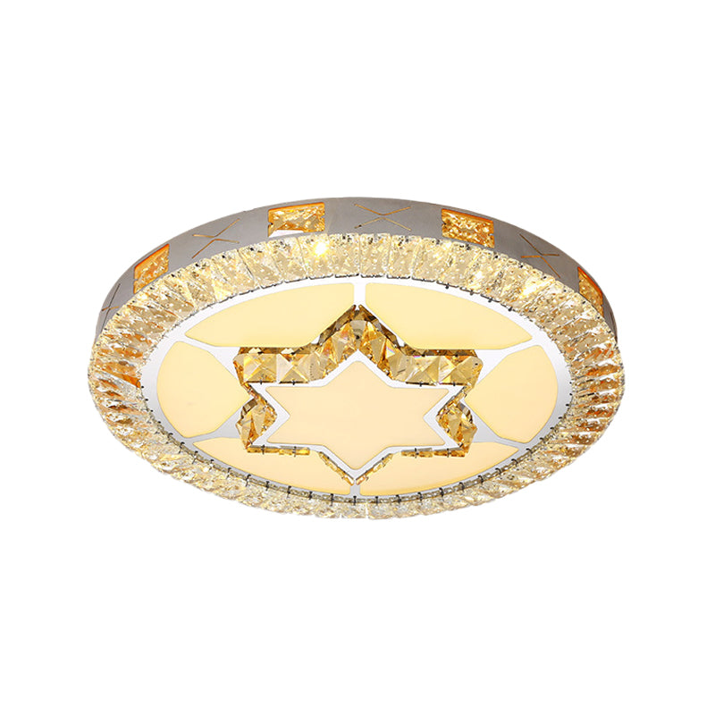 LED Crystal Ceiling Light Flush-Mount Fixture - Modern Chrome with Clear Inlaid Diamond/Flower/Star - Bedroom Lighting
