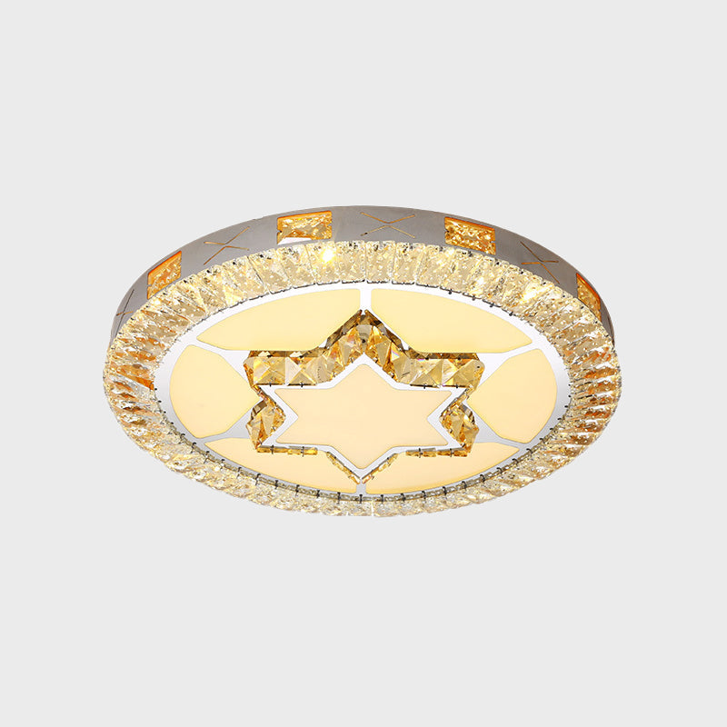 LED Crystal Ceiling Light Flush-Mount Fixture - Modern Chrome with Clear Inlaid Diamond/Flower/Star - Bedroom Lighting
