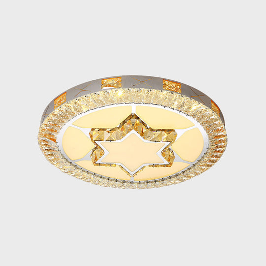 LED Crystal Ceiling Light Flush-Mount Fixture - Modern Chrome with Clear Inlaid Diamond/Flower/Star - Bedroom Lighting