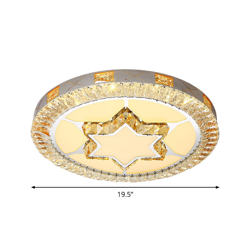 LED Crystal Ceiling Light Flush-Mount Fixture - Modern Chrome with Clear Inlaid Diamond/Flower/Star - Bedroom Lighting